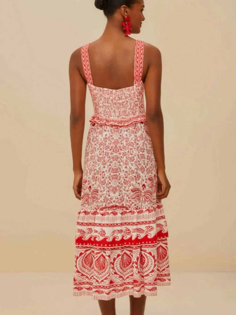 NWT Farm Rio RIVER RIDE RED MIDI DRESS Size Small - Picture 2 of 7